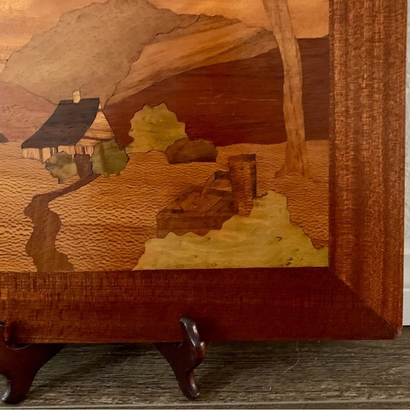 Vintage Wooden Marquetry Wall Plaque 12/15 Inch - Picture 5 of 13